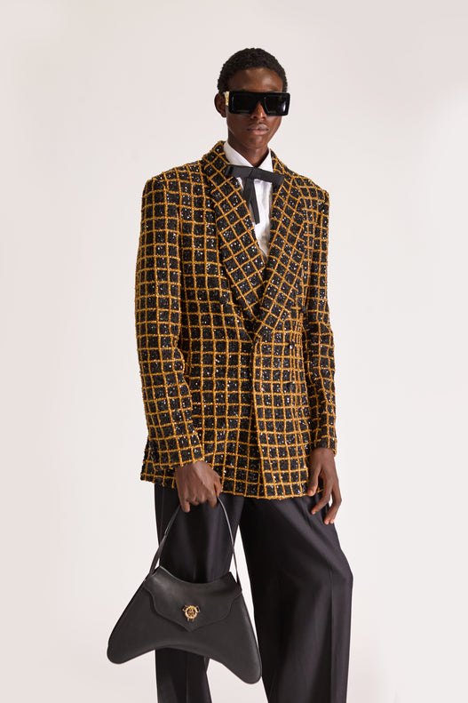 Hand-Embroidered Double Breasted Wool Blazer