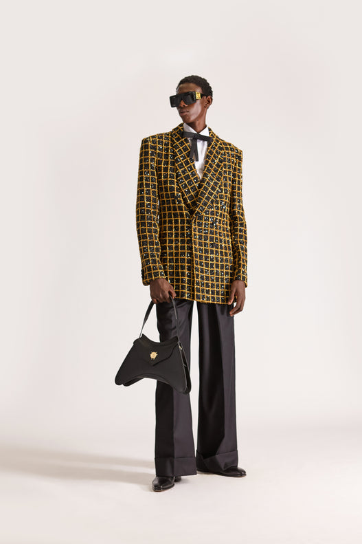 Hand-Embroidered Double Breasted Wool Blazer