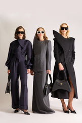 Double Breasted Pointed Lapel Wool Pinstripe Jacket & Skirt