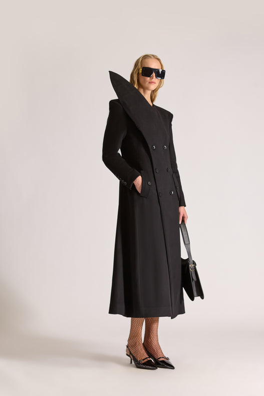 Tailored Wool Double Breasted Pointed Lapel Overcoat