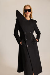 Tailored Wool Double Breasted Pointed Lapel Overcoat