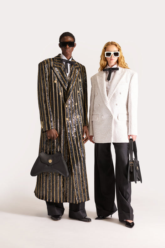 Hand-Embroidered Double Breasted Wool Overcoat