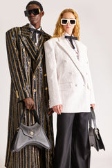 Hand-Embroidered Double Breasted Wool Overcoat