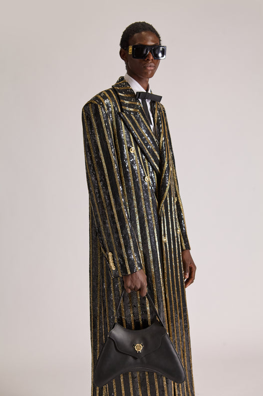 Hand-Embroidered Double Breasted Wool Overcoat