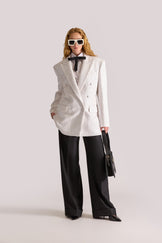 Hand-Embroidered Double Breasted Wool Blazer