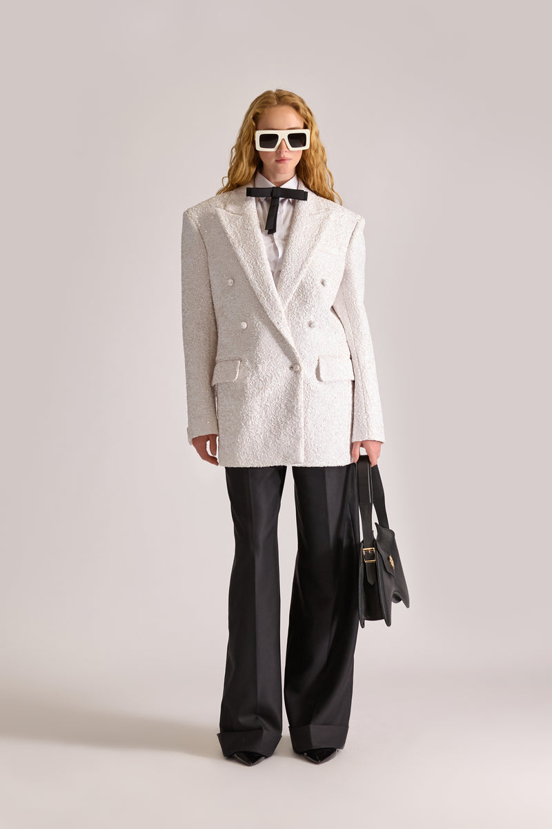 Hand-Embroidered Double Breasted Wool Blazer