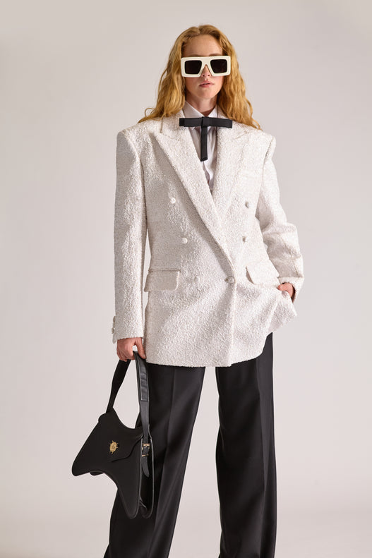 Hand-Embroidered Double Breasted Wool Blazer