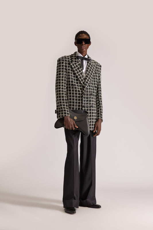 Hand-Embroidered Double Breasted Wool Blazer