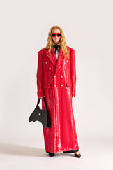 Hand-Embroidered Double Breasted Wool Overcoat