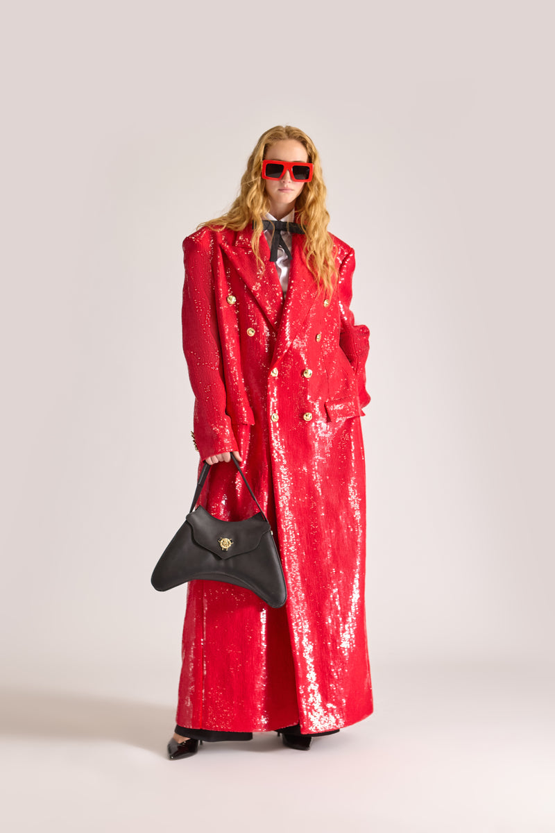 Hand-Embroidered Double Breasted Wool Overcoat