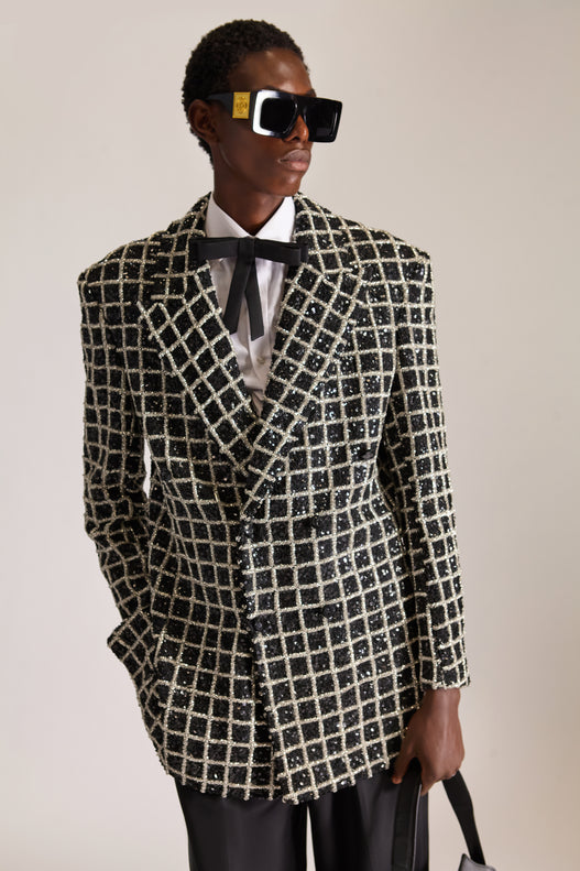 Hand-Embroidered Double Breasted Wool Blazer