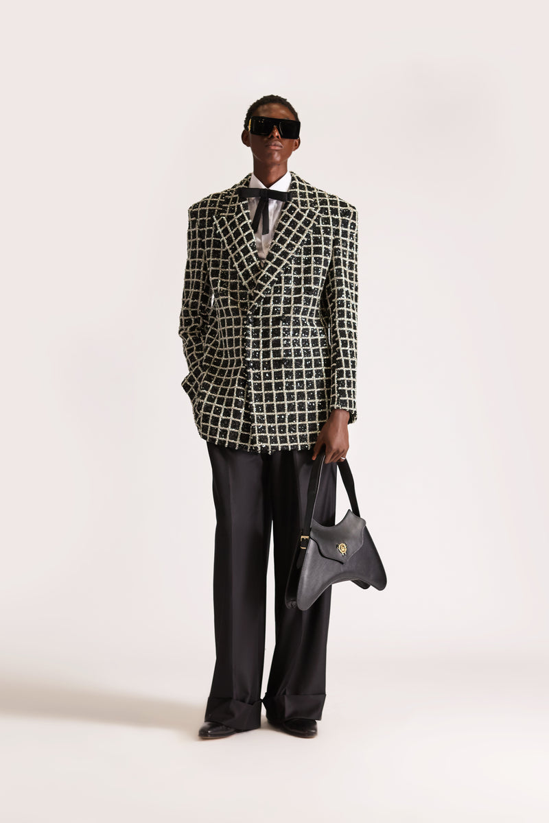 Hand-Embroidered Double Breasted Wool Blazer