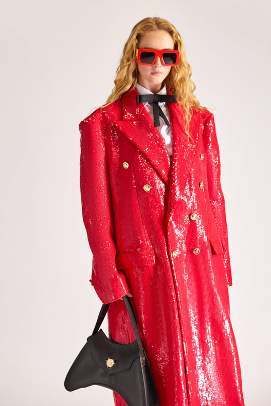 Hand-Embroidered Double Breasted Wool Overcoat