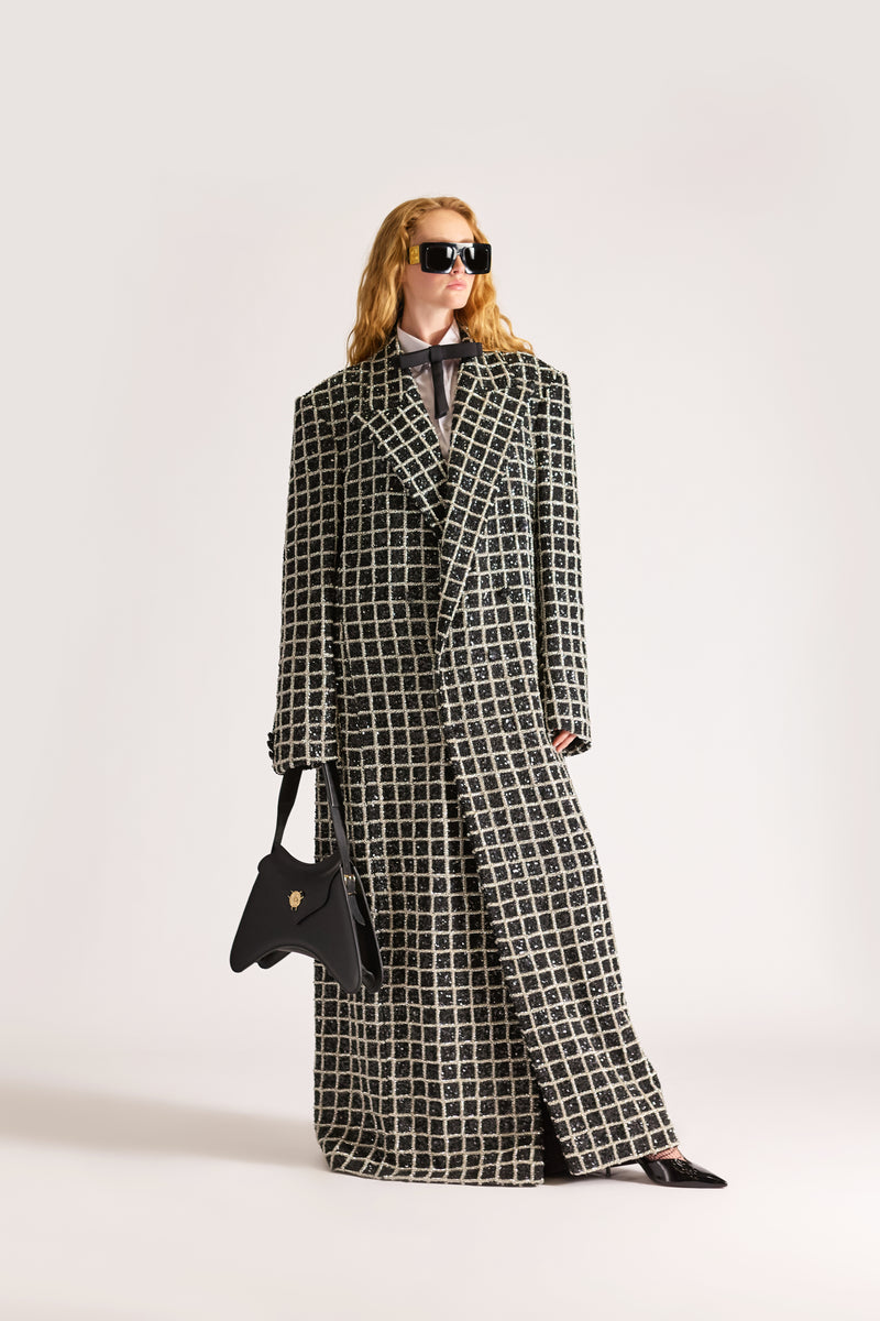 Hand-Embroidered Double Breasted Wool Overcoat