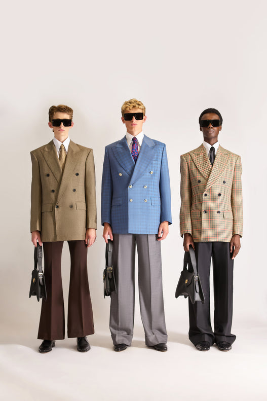 Tailored Doubled Breasted Check Wool Suit