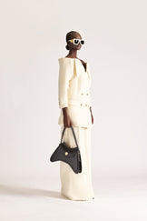 Double Breasted Folded Lapel Wool Jacket & Skirt