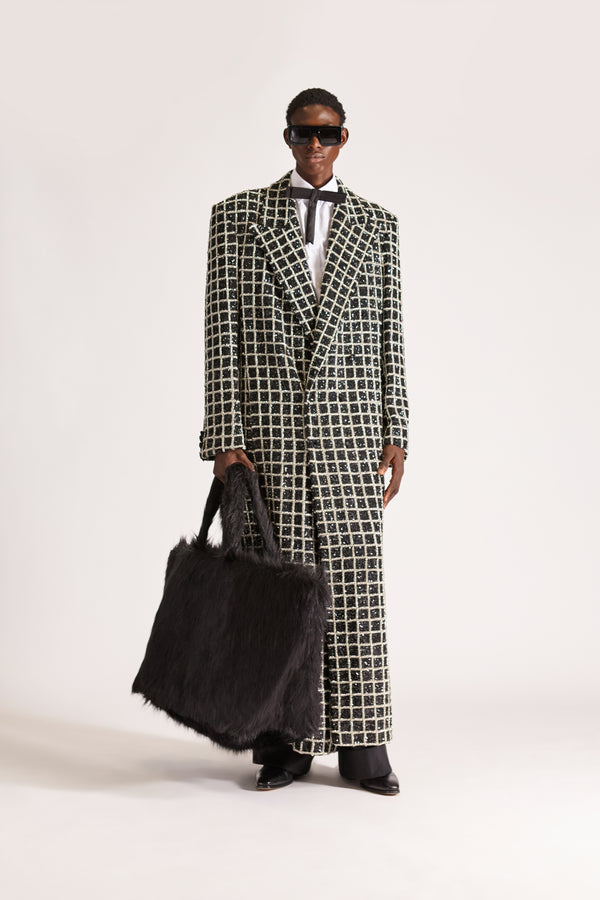 Hand-Embroidered Double Breasted Wool Overcoat