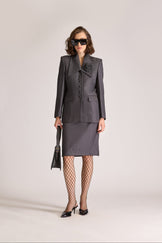 Tailored Wool Single Breasted Birdeye Jacket & Skirt