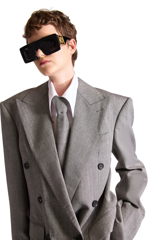 Peak Lapel Double Breasted Wool Blazer