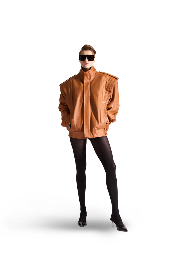 Tailored Leather Zip Up Jacket