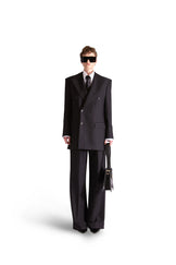Peak Lapel Double Breasted Pinstripe Wool Blazer