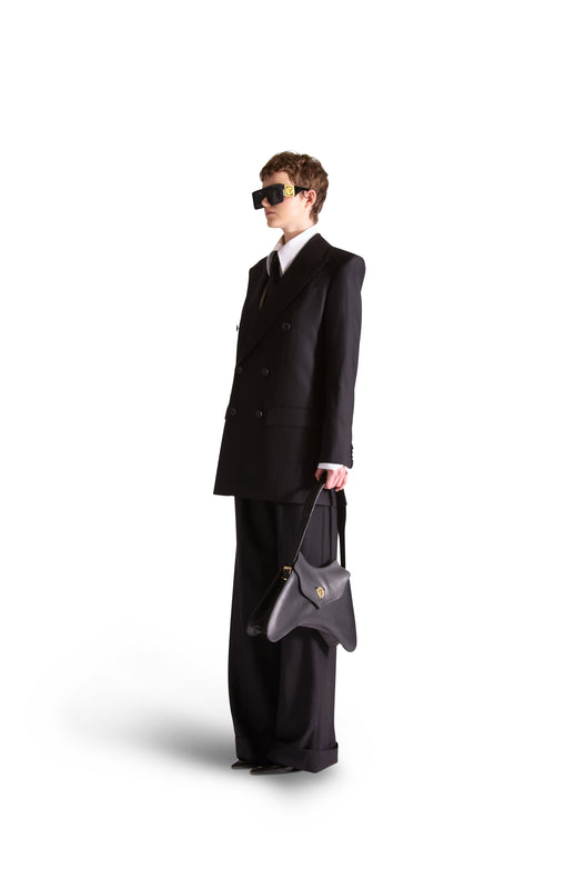 Peak Lapel Double Breasted Pinstripe Wool Blazer