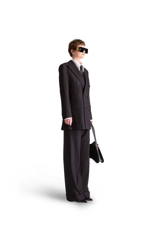 Peak Lapel Double Breasted Pinstripe Wool Blazer