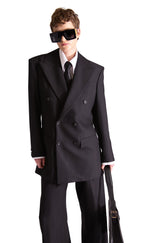 Peak Lapel Double Breasted Pinstripe Wool Blazer