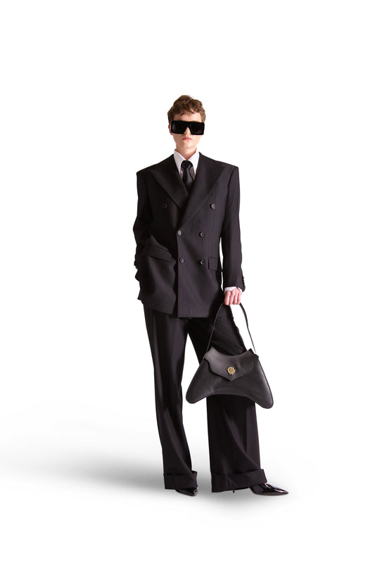 Peak Lapel Double Breasted Pinstripe Wool Blazer