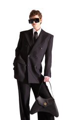 Peak Lapel Double Breasted Pinstripe Wool Blazer