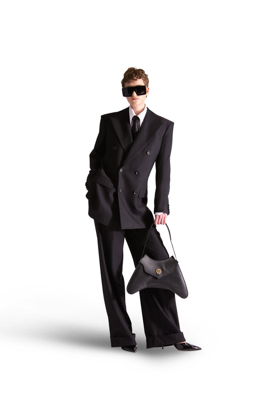 Peak Lapel Double Breasted Pinstripe Wool Blazer