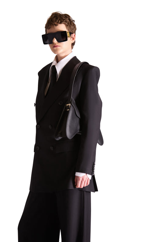 Peak Lapel Double Breasted Pinstripe Wool Blazer