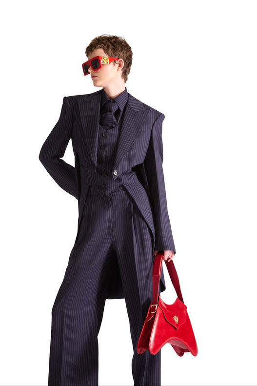 Single Breasted Pinstripe Tail Waistcoat