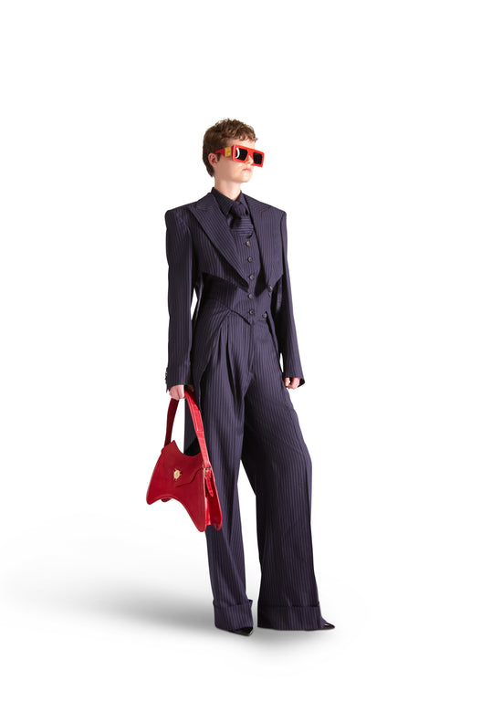 Tailored Wool Pinstripe Cropped Shirt