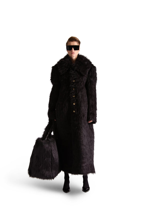 Shirt Collar Single breasted Fur Long Coat