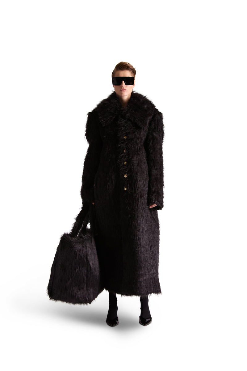 Shirt Collar Single breasted Fur Long Coat