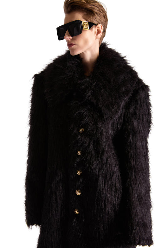 Shirt Collar Single breasted Fur Long Coat