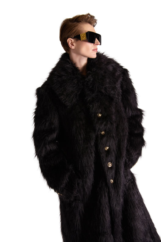 Shirt Collar Single breasted Fur Long Coat