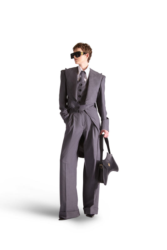 Pleated Pinstripe Wool Trousers