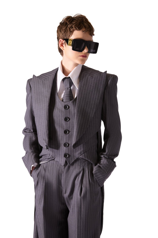 Single Breasted Pinstripe Tail Waistcoat