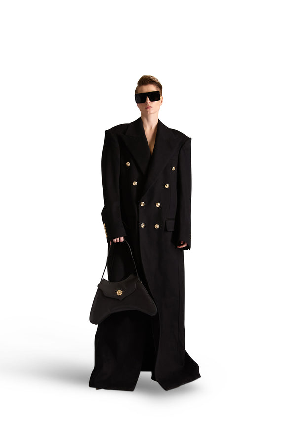 Peak Lapel Double Breasted Wool Overcoat