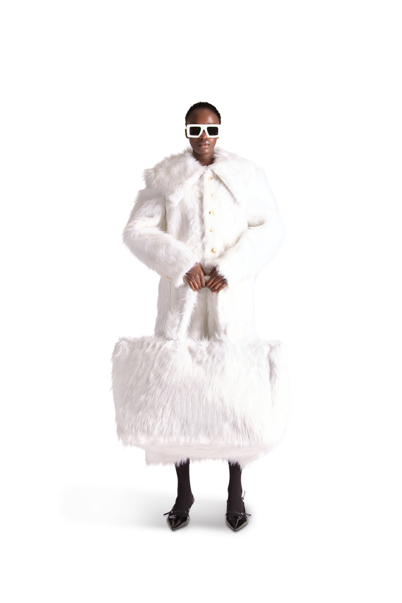Shirt Collar Single Breasted Fur Long Coat