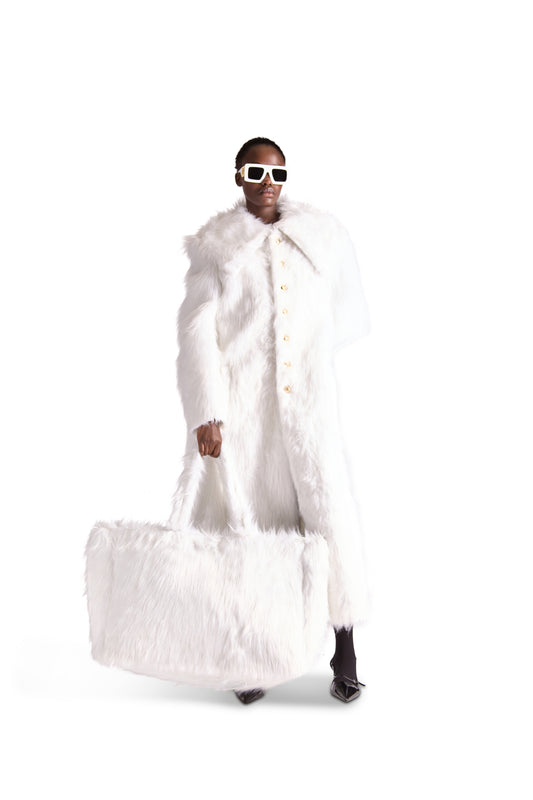 Shirt Collar Single Breasted Fur Long Coat