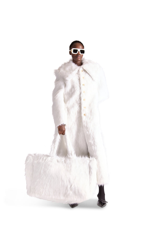 Shirt Collar Single Breasted Fur Long Coat