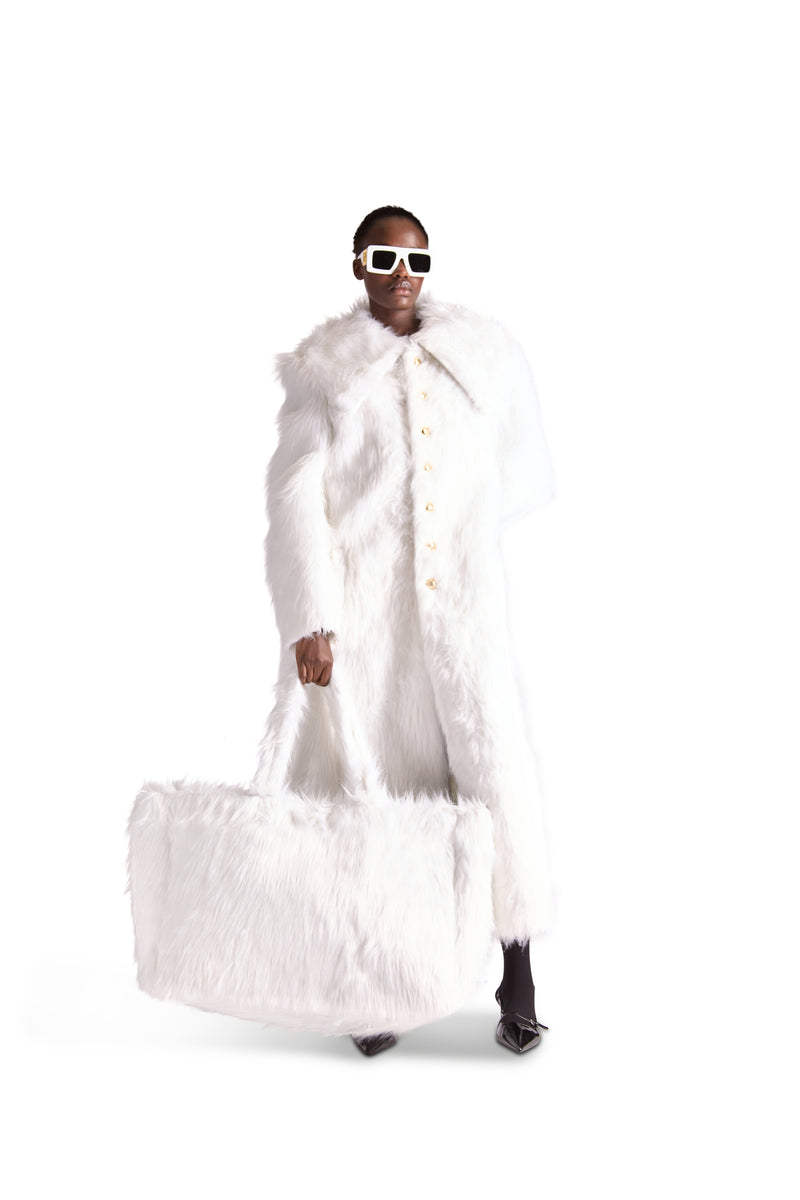 Shirt Collar Single Breasted Fur Long Coat