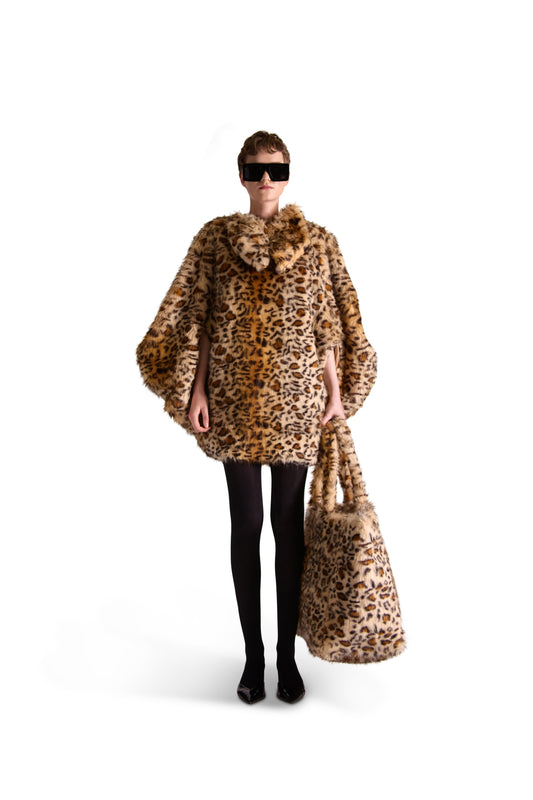Tailored Animal Print Faux Fur Short Dress