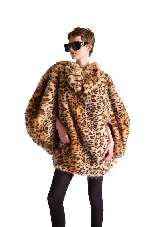 Tailored Animal Print Faux Fur Short Dress