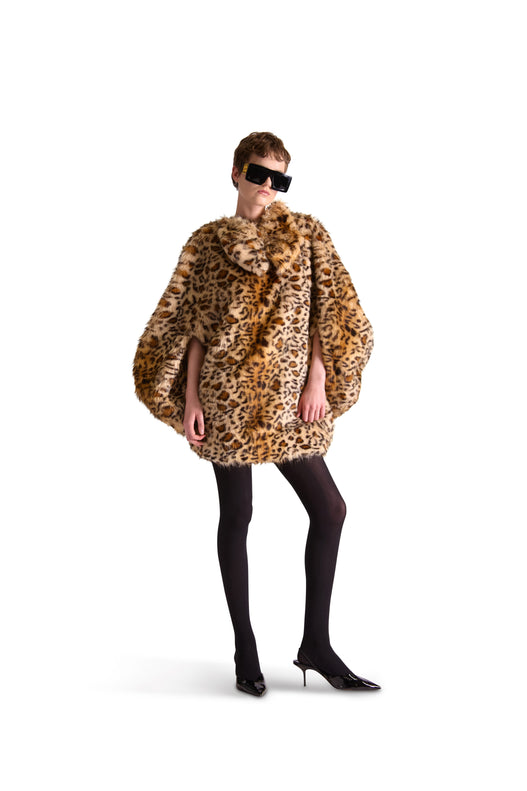 Tailored Animal Print Faux Fur Short Dress