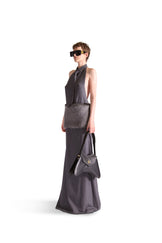 Sleeveless Backless Fur Pinstripe Dress