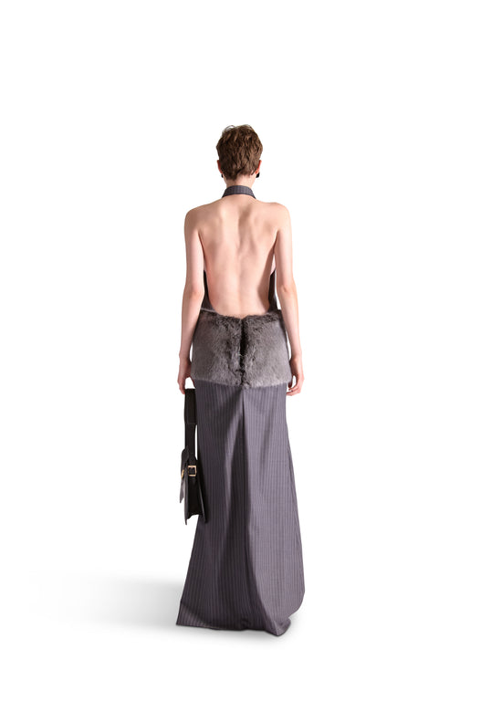 Sleeveless Backless Fur Pinstripe Dress